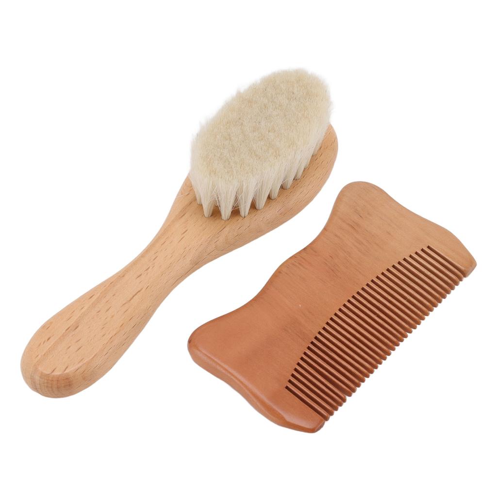 Drewniany Zestaw Szczotki i Grzebienia do Włosów Niemowlęcych do Kąpieli Dziecka Drewniany Grzebień Szczotka z Wełny Męska do Stylizacji Włosów na Olejek Szczotka do Brody