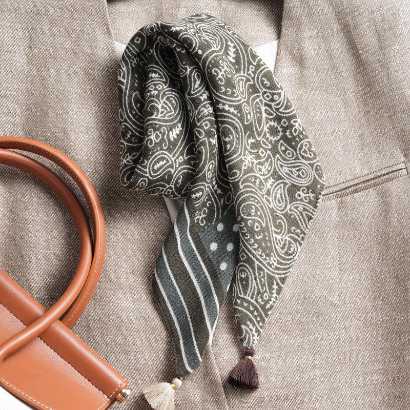 Retro literary and artistic lace cotton and linen small square scarf silk scarf women's spring, autumn and winter small scarf spring and autumn velvet