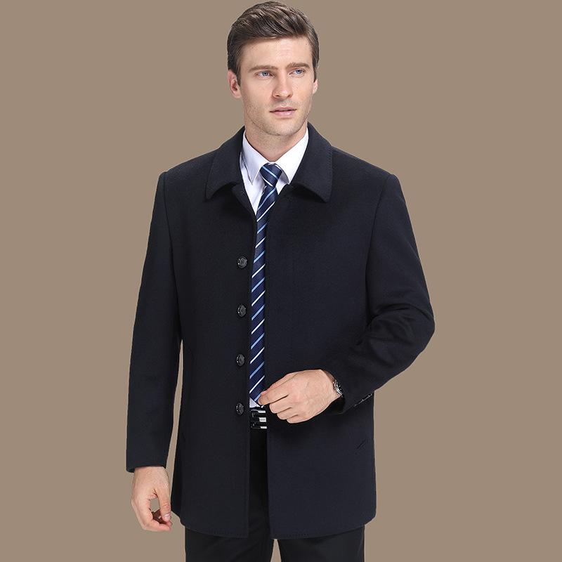 Abbigliamento autunnale e invernale per uomo di mezza età e anziano cappotto di lana cappotto di cashmere giacca ampia con risvolto taglia grande