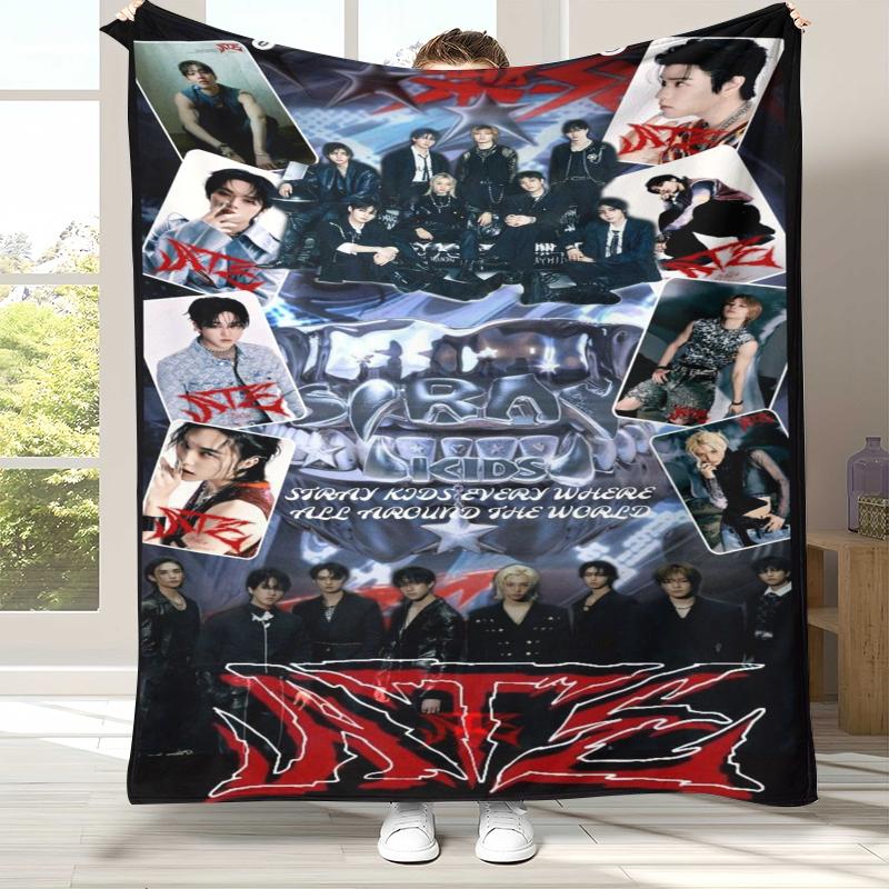 HD Stray Kids Kpop Star Flannel Blanket,Ultra Soft Warm Plush Throw for Home Bedroom Bed Sofa Cover Camping Picnic gift