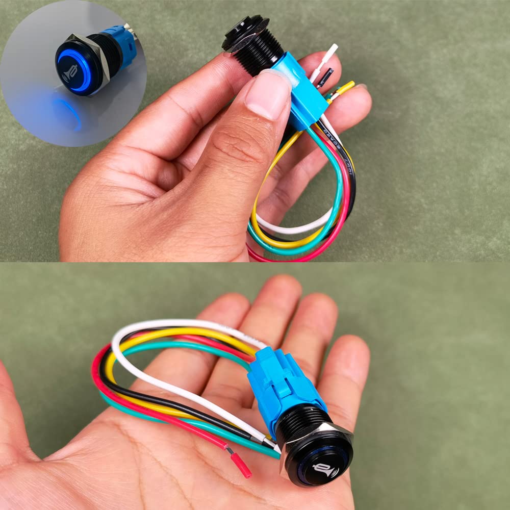 Gebildet 16mm -24V/5A Momentary Switch Speaker Horn Black Push Button with Prewired Waterproof Metal