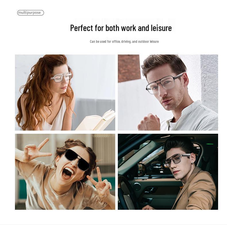 Smart Bluetooth Audio Glasses with Double Beam Photochromic Anti-Blue Light Lenses, UV Protection, and Music/Call Features