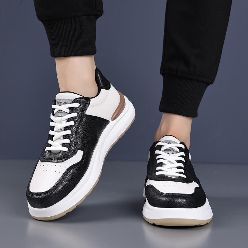 Men Outdoor Shoes Flat Classic Black Sports Shoes Lace Up Genuine Leather Skateboard Board Shoe Walking White Leisure Sneakers