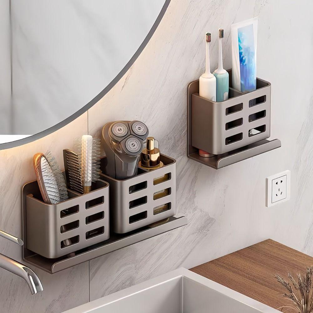 Self Adhesive Bathroom Storage Rack No Punching Utensil Rack Shaver Storage Stand Kitchen