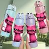 1PC Angry Pink Cat Cartoon Character Print 750ml Color Plastic Sports Water Bottle Leakproof Flip Straw Lid Suitable for Sports Office Home Use