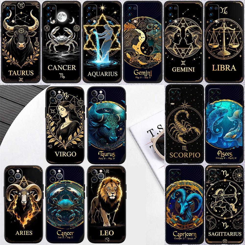 12 Constellation Card Phone Case for Samsung Galaxy Note 10 20 S23 S22 Ultra FE Plus M06 M15 M16 M35 M55