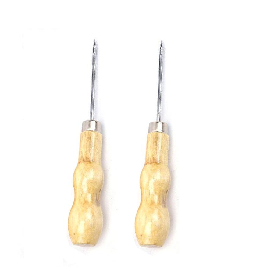 Wooden Handle Shoes Repairing Awl Leather Shoe Sewing Cobbler Tool DIY Craft Repair Hand Stitcher Straight Curved Hook