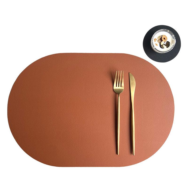 Nordic Elliptical Double-sided Tableware Pad Placemat PU Leather DiningTable Mat Heat Insulation Placemats Disc Coaster Placemat