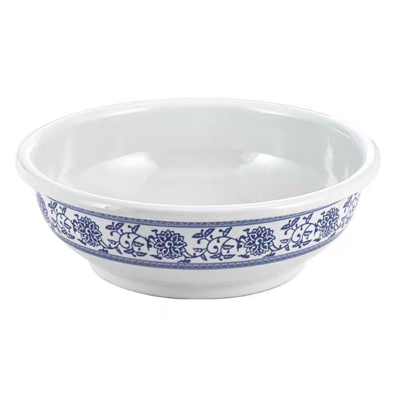 Blue & White Melamine Soup Bowl - Commercial Porcelain Imitation, Large Plastic Basin for Hotels & Restaurants
