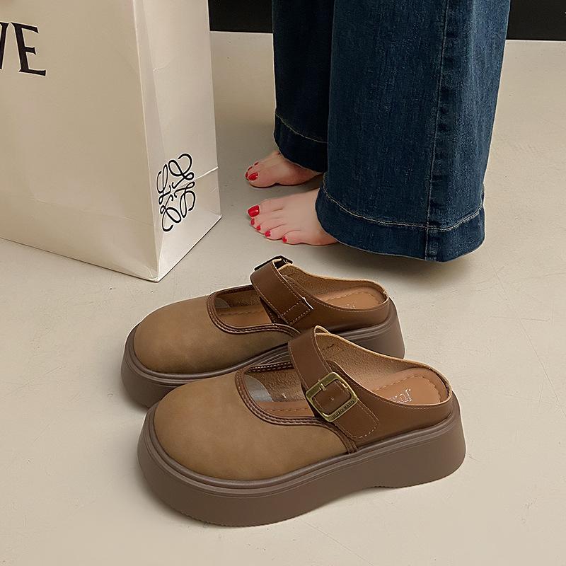 Thick-soled Bag Head Muller Shoes, Comfortable and Versatile Half Slippers for Women's Outer Wear 2025 New Soft-soled Non-slip Single Shoes