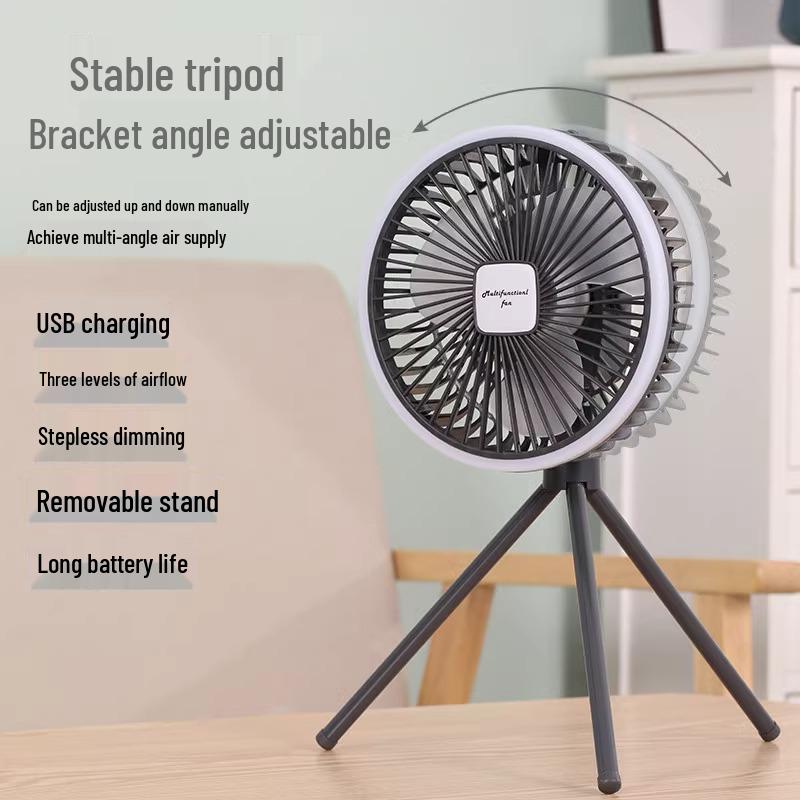 

Портативный вентилятор-штатив для кемпинга с длительным временем работы от аккумулятора, большим объемом воздуха, двойного назначения для подвешивания или установки на подставку.