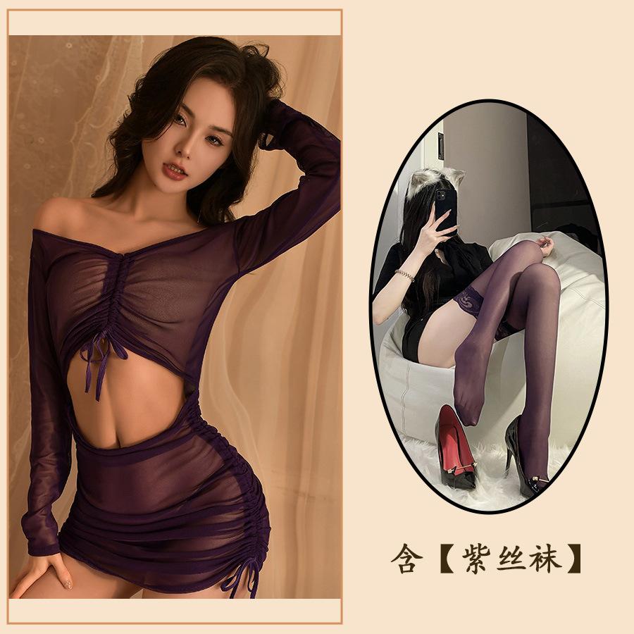 Sex Underwear Perspective Long Sleeve Hip Wrap Dress Seduction Sexy Hot Uniform Passion Hot Pajamas Women