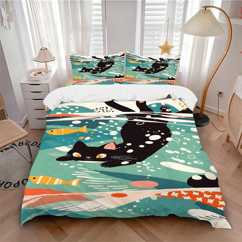 

3pcs bedding set Cat Ocean Includes 1 Comforter + 2 Pillowcases, Without Pillow Inserts, Soft Comfortable, Lightweight Breathable012 135x200cm