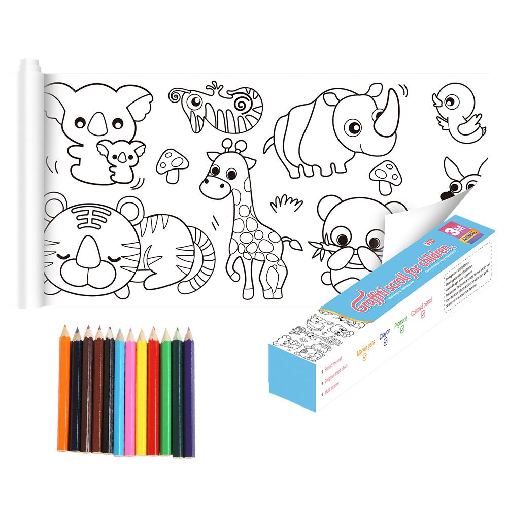 DIY Coloring Painting Paper Pastable with Pencil Picture Scroll Long Roll Safe Decompression Painted Toys for Kids Birthday Gift