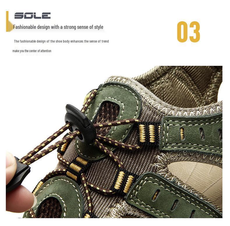 2023 Plus Size Men's Genuine Leather Closed-Toe Casual Outdoor Summer Sandals