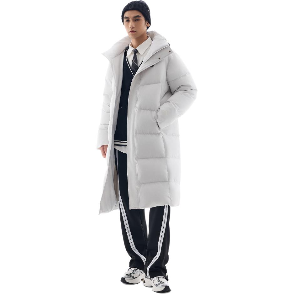 

Anta Solid Color Zipper Hooded Comfortable Breathable Long Down Jacket Men Outerwear Sand-Gray 972448902-5 XL