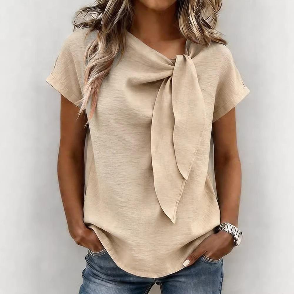 TIFICY Women's Fashion Casual Summer Spring Solid Color Print Short Sleeve Blouses & Shirts