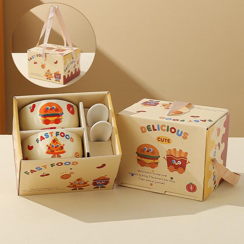 Cream Style Ceramic Burger & Fries Bowl Gift Set
