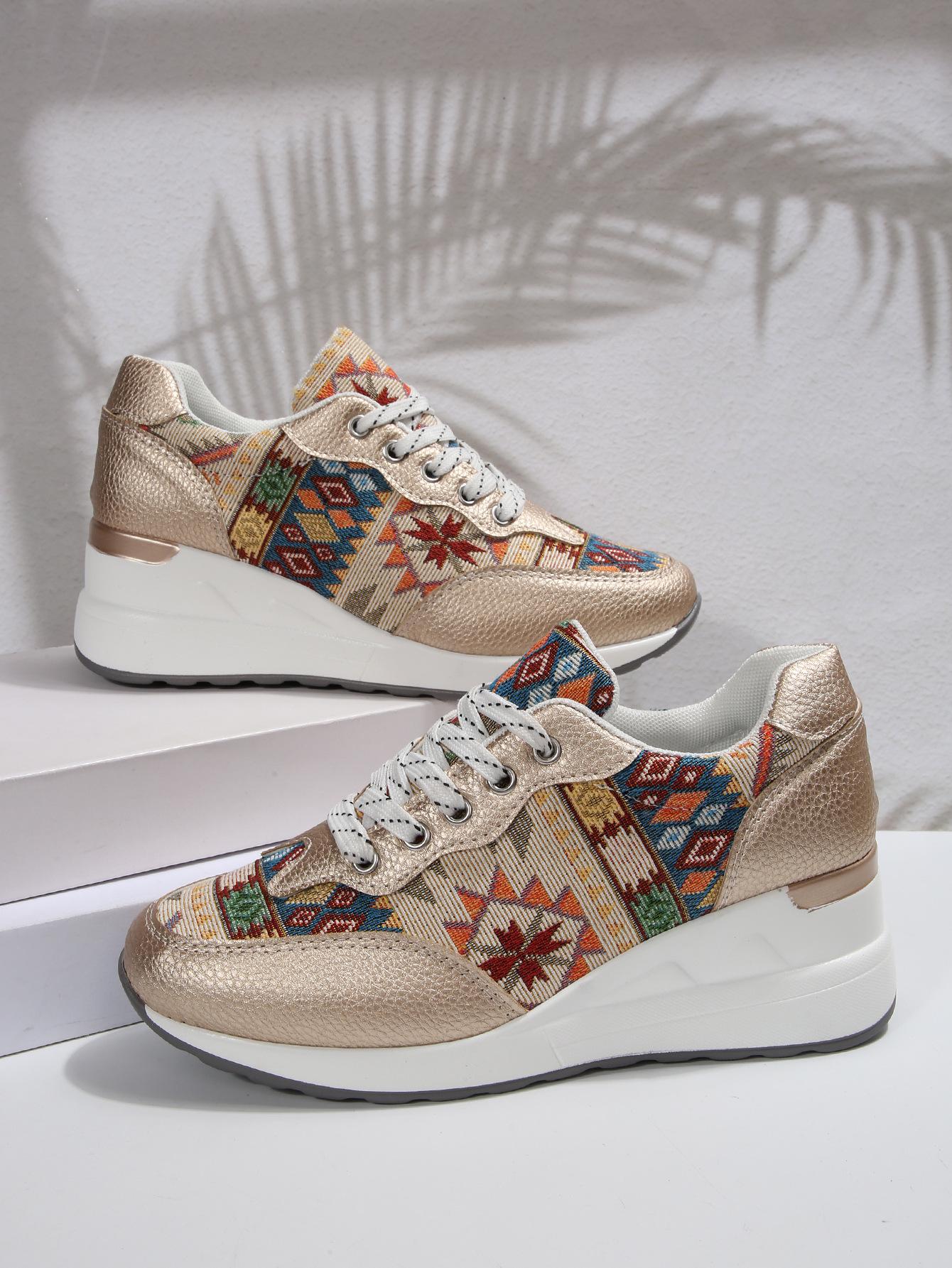 

Европейские и американские зимние дышащие износостойкие модные туфли с низким верхом женские повседневные женские танкетки 43 золотой