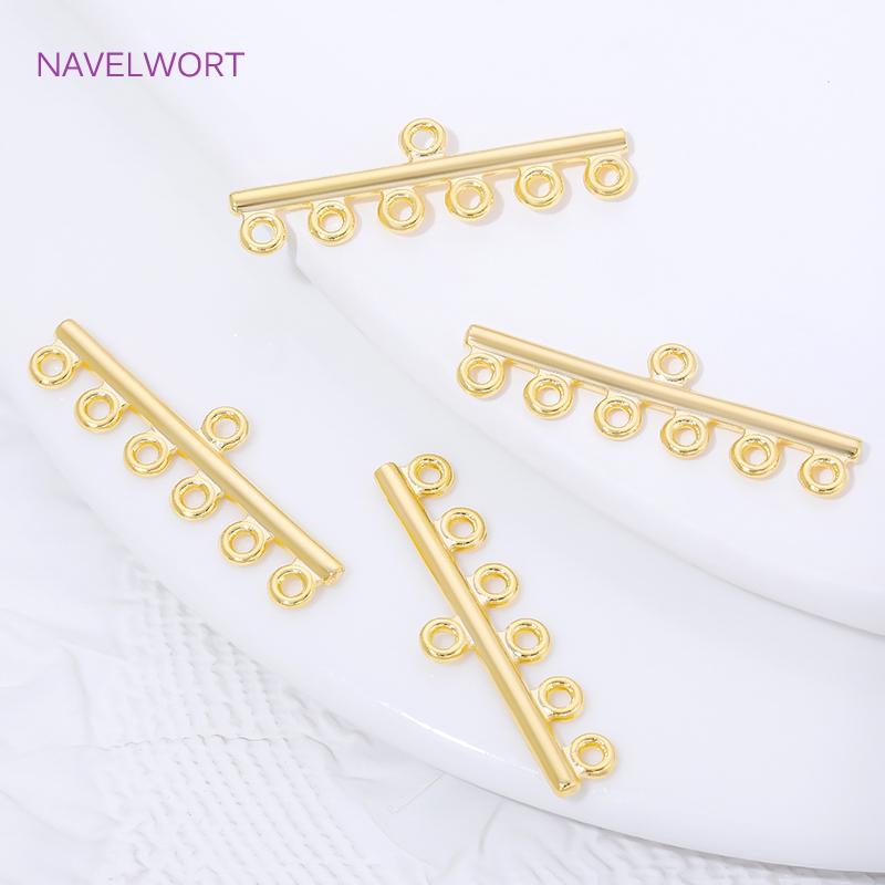 Connettori per Collane a 6 Fili Placcati Oro 18K su Ottone, Connettori per Gioielli, Accessori per la Creazione di Braccialetti Fai da Te