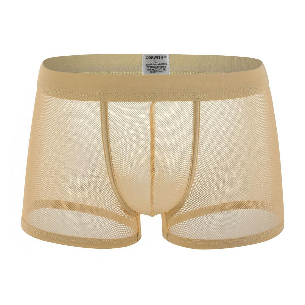 Men Sexy Mesh Boxer Trunks Soft Underwear Transparent Underpants Bulge Pouch Panties Breathable Boxer Shorts Lingerie Knicker