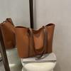 Korean Version Large Capacity Solid Color Faux Leather Tote Bag Fashion Vintage Commute Simple Shoulder Bag