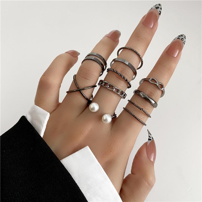 Punk Snake Black Rings Set For Women Vintage Geometric Metal Cross Rings Set 2022 Fashion Trend Personality Jewelry