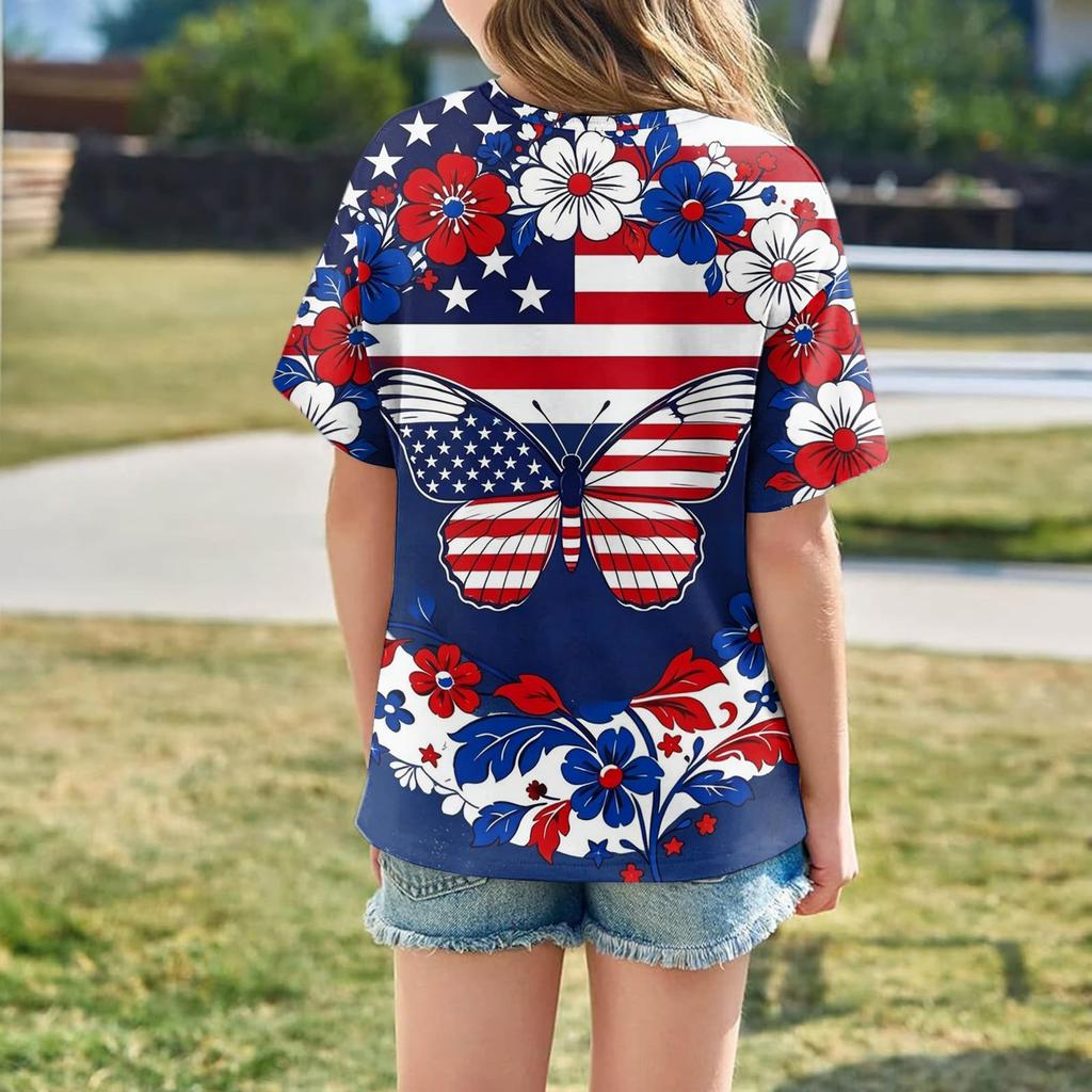 Kids Independence Day Print Round Neck Short Sleeve Casual T-shirt