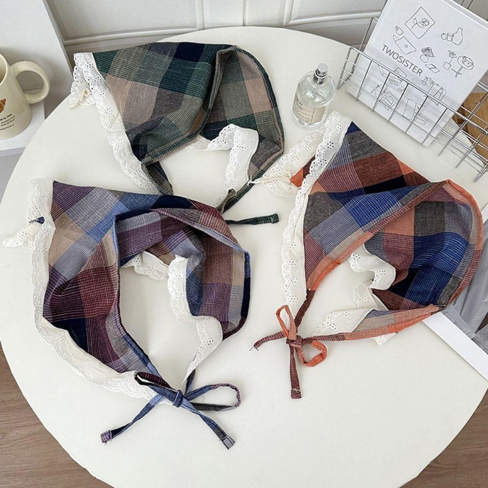 Lattice Triangle Hair Band Strap Soft Wrap Printing Hair Scarf French Lace Hair Scarf  Photograh