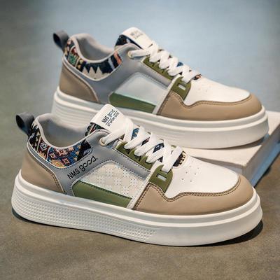 Autumn Men's White Leather Casual Sports Shoes - Breathable Student Skate Sneakers Trendy Dad Style