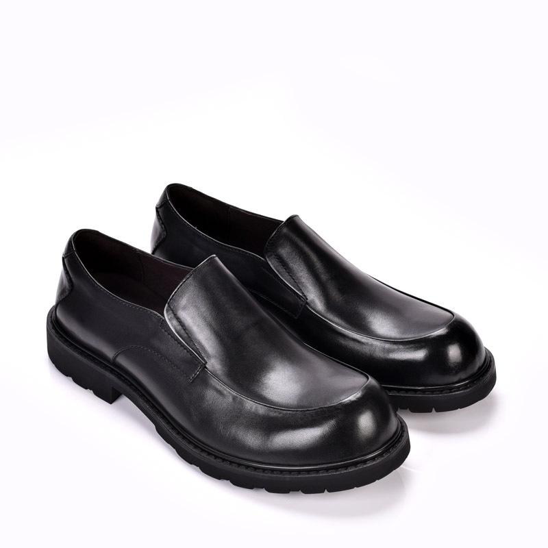 Men s Round Toe Slip-on Leather Business Casual Shoes 38 чёрный