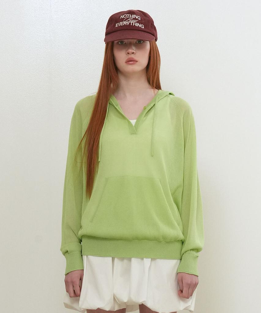 GENERALIDEA Sheer Hooded Knit Pullover [Avocado] / Gf2Lkp526