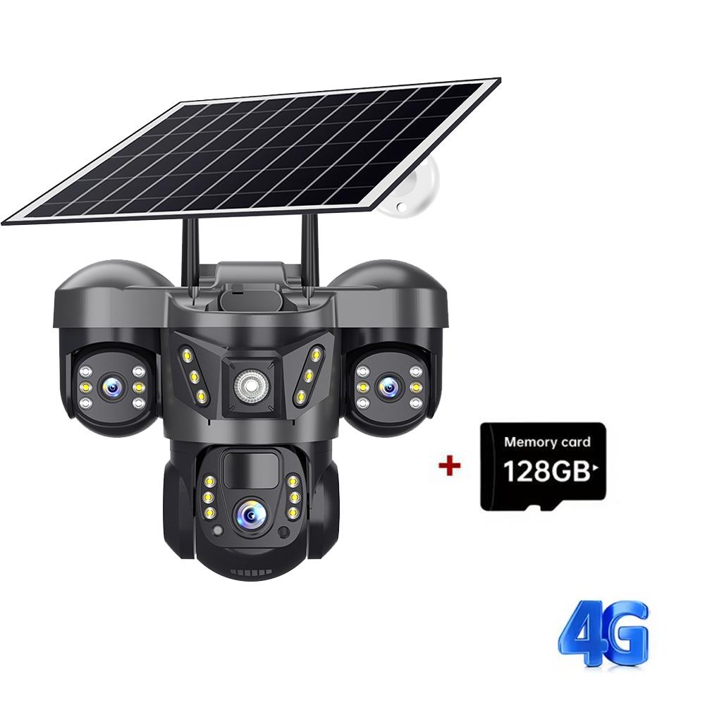 Echte Drei-Augen-Solarüberwachungskamera Zuhause Außen Garten 4G/WIFI Drei-Bildschirm-Kamera