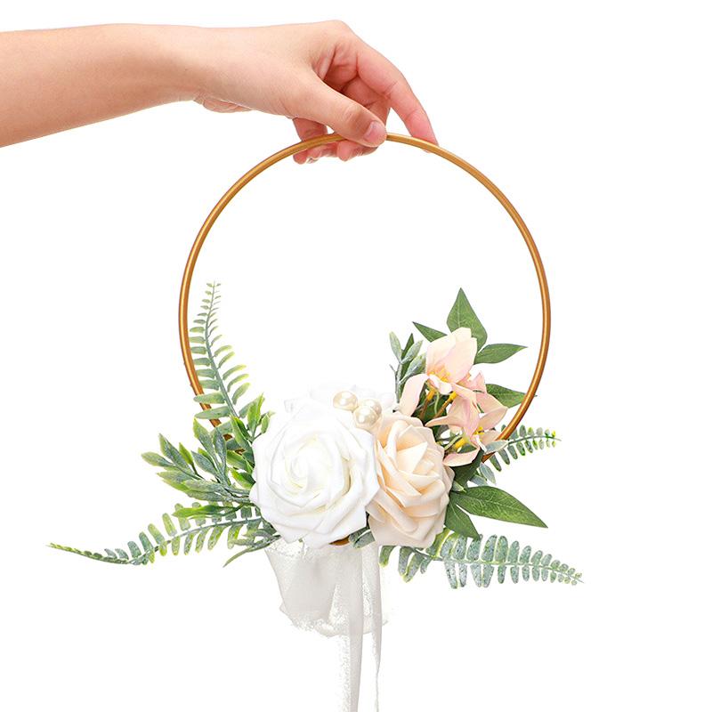 1 Stück Haustür Goldener Reifen Strauß Hochzeit Simulierte Blume Reifen Kranz Künstliche Rose Brautjungfer Braut Junggesellinnenabschied Party