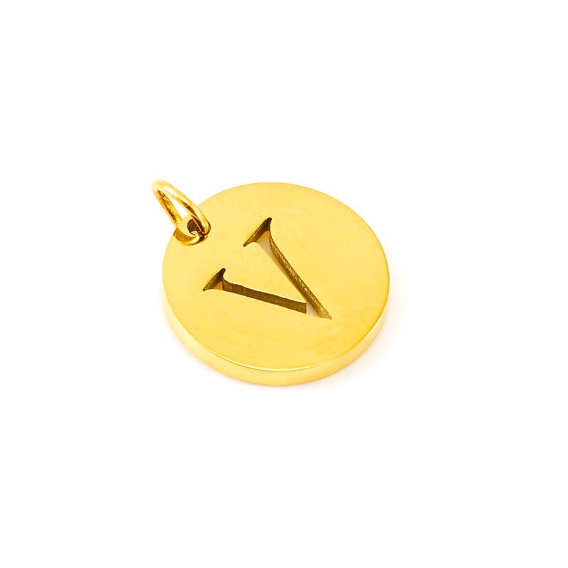 New titanium steel English letter DIY pendant fashionable stainless steel round hollow letter pendant