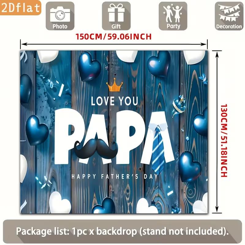 2D Blue Wood Father's Day Backdrop, Love You Papa Party Banner