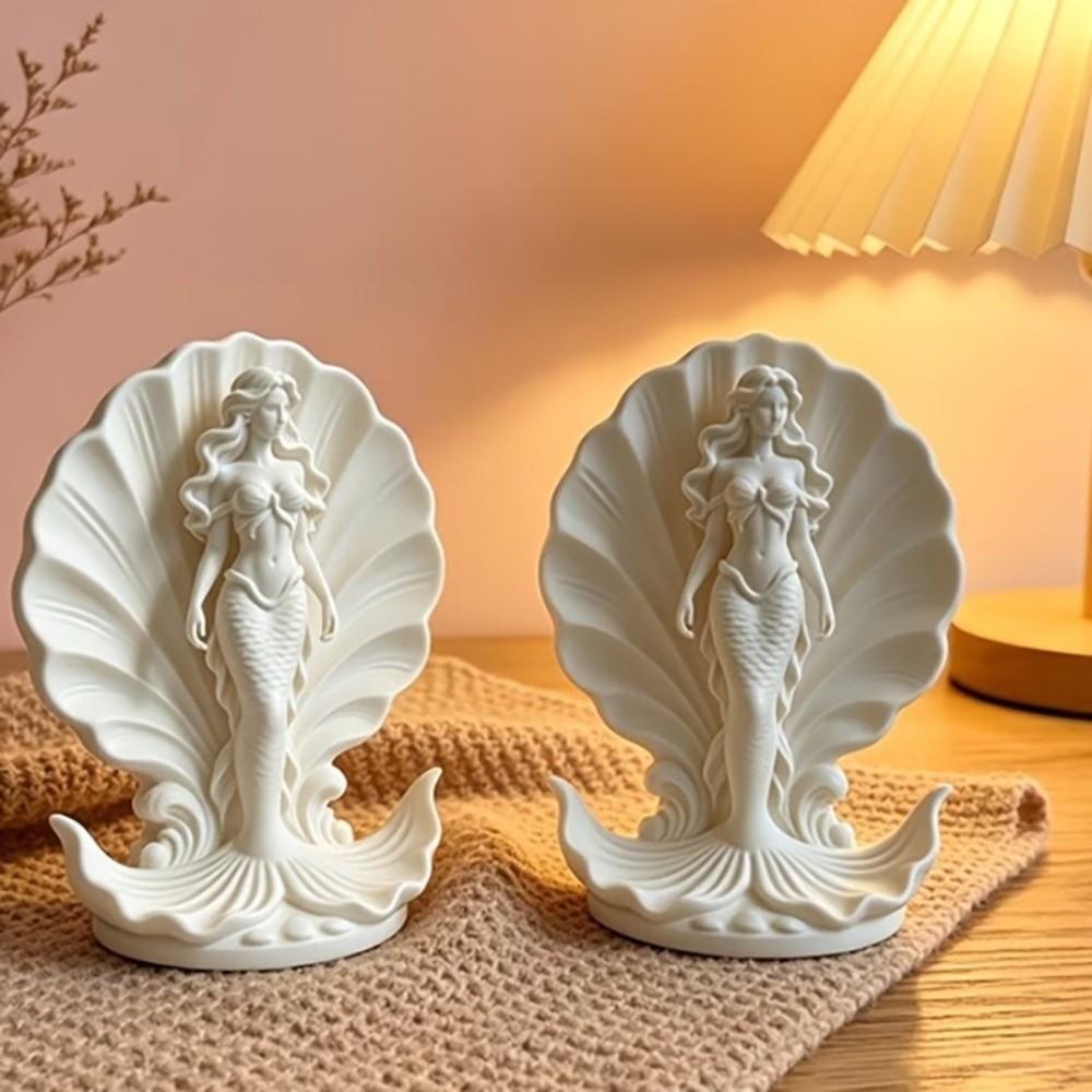 3D Printed Mermaid In Shell Statue Light Luxury Desktop Decoration Mermaid Figurine Living Room