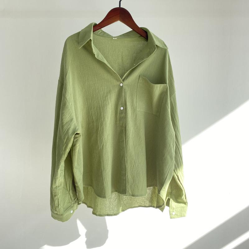 Womens Pink Solid Color Loose Shirt Casual Lapel Button Down Blouse With Pocket