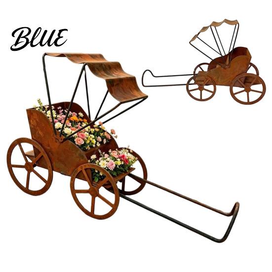 Rustproof Garden Sculptures Rustic Rickshaw Ornament Decorative Metal Yard Sculpture Weatherproof Unique Decorations Retro Outdoor Decoration