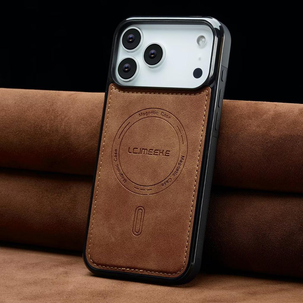 PU Leather Magnetic Phone Case for iPhone 17 16 15 14 13 11 17Pro Pro Max Plus Air 16E Mini MagSafe Wireless Charging Cover