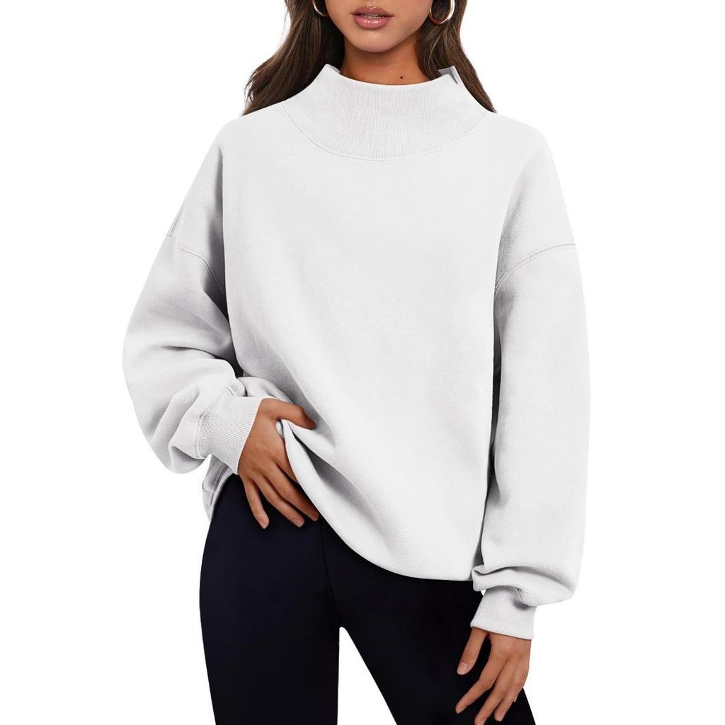 Women's High Neck Pullover Casual Sweatshirt Long Sleeve Fleece Top For European American Sports