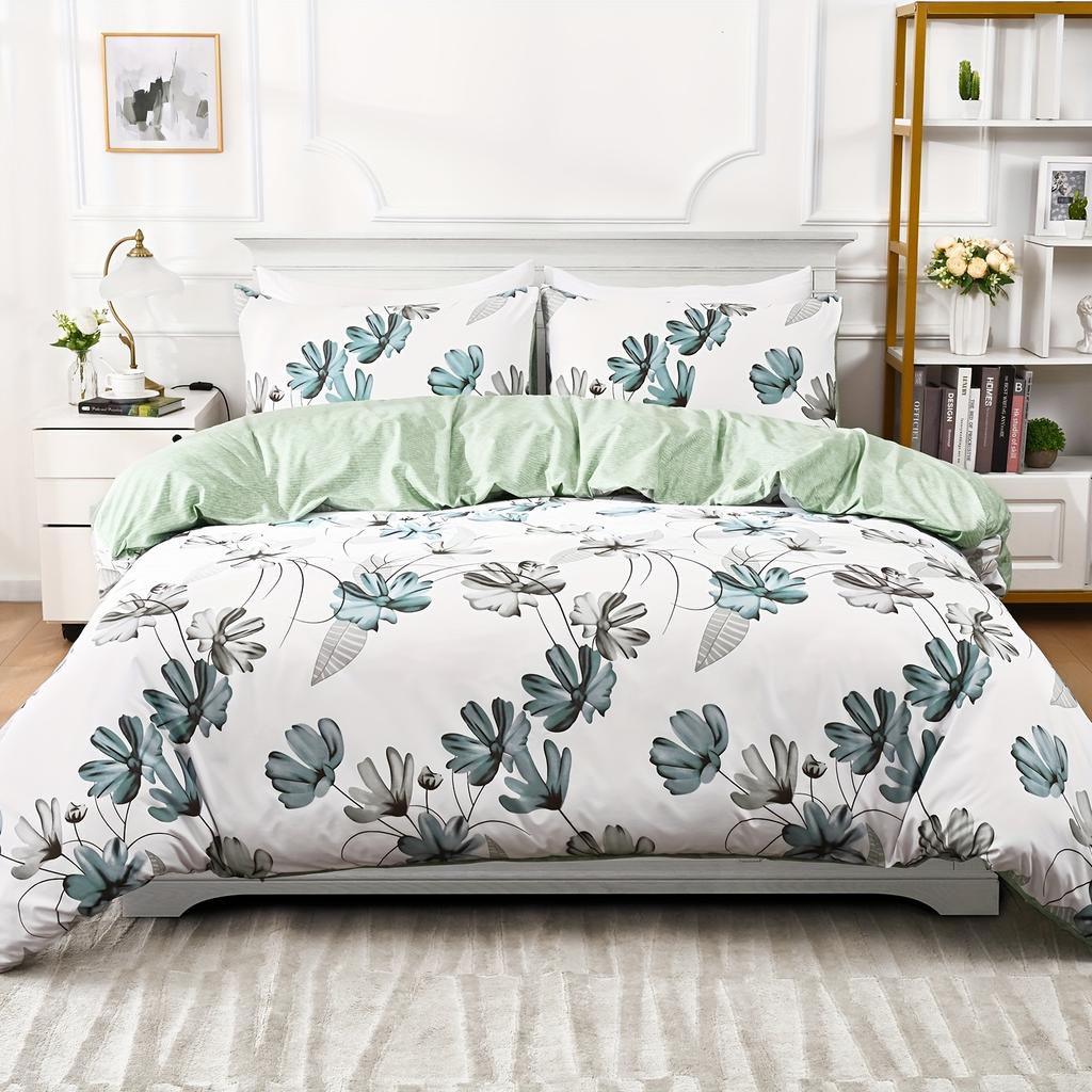 Elegant Floral Print Duvet Cover Set Flower Print Bedding Set Machine Washable Lightweight For Bedroom For Summer
