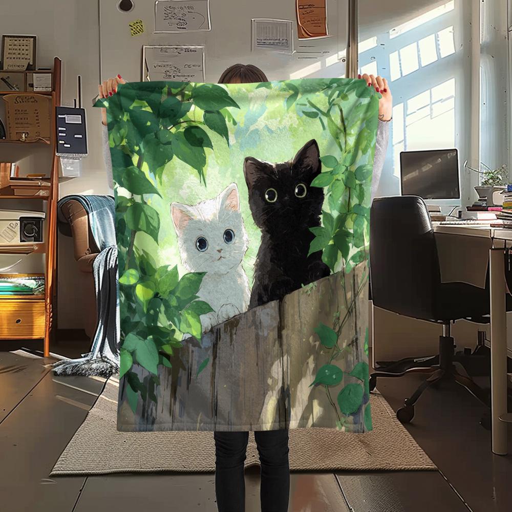Cat Women Print Flannel Blanket, High quality Comfortable for All Seasons, Home Decor, Warmth and Comfort