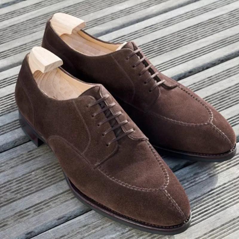 Fashion Suede Men Shoes Coffee Black  Breathable Lace-up Casual Shoes Oxfords Flock Handmade Dress Shoes