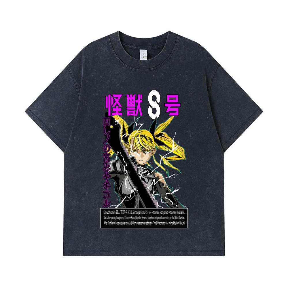 275 GSM Washed T-shirts 100% Cotton Kaiju No 8 V14 Kikoru Print Unisex Heavy Cotton T Shirt