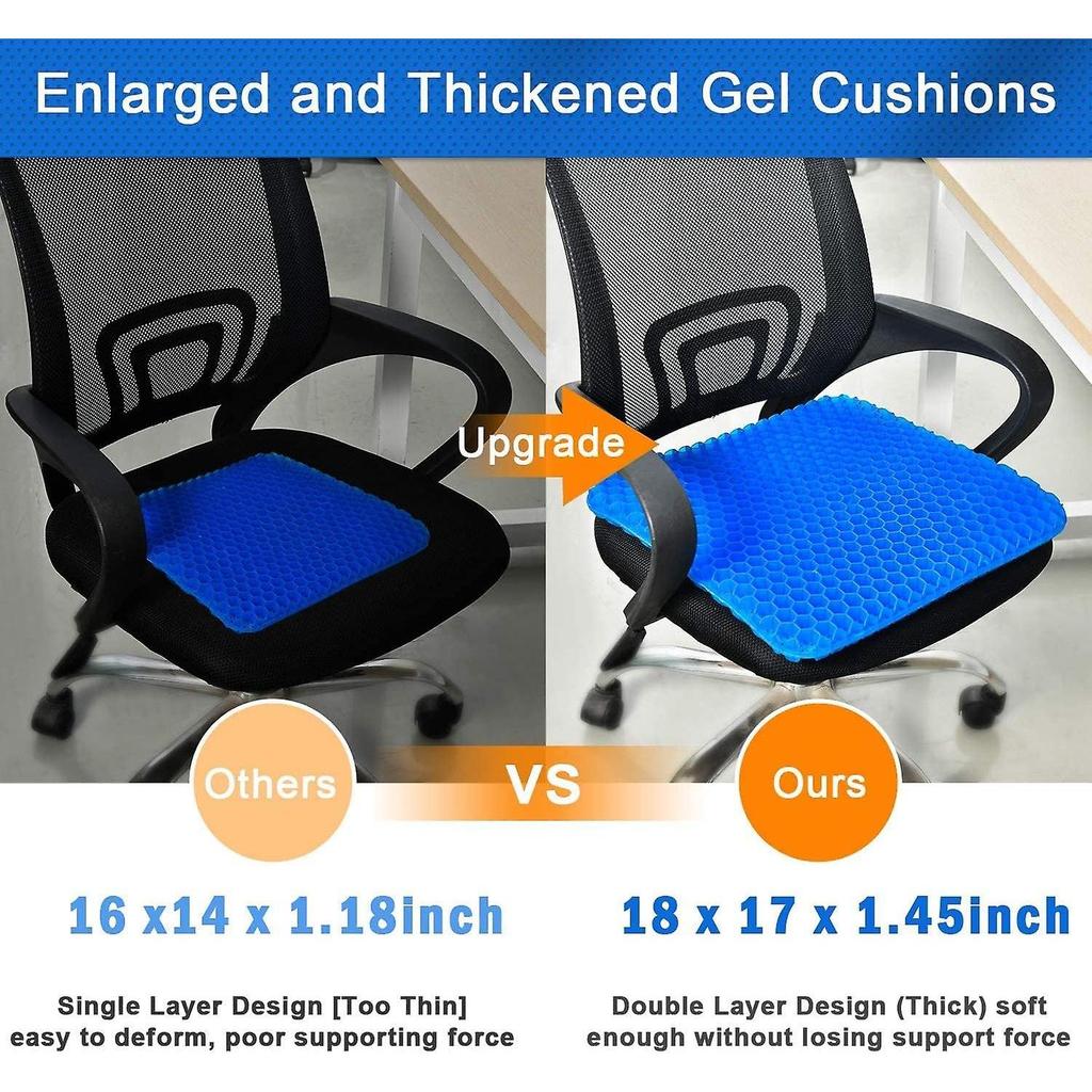 1pc NewLarge Gel Seat Cushion, Honeycomb Design Double Thick Gel Cushion with Relieving Back coccyx Pain Pressure(large)