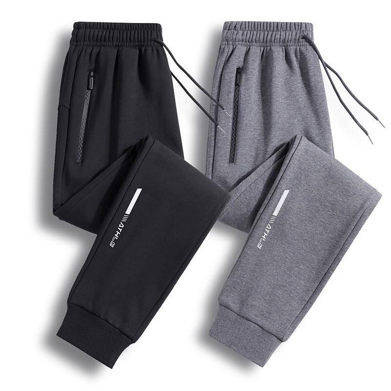 Mens Winter Warm Fleece-Lined Loose Fit Casual Jogger Pants Elastic Waist Straight Leg Cotton Blend Plus Size