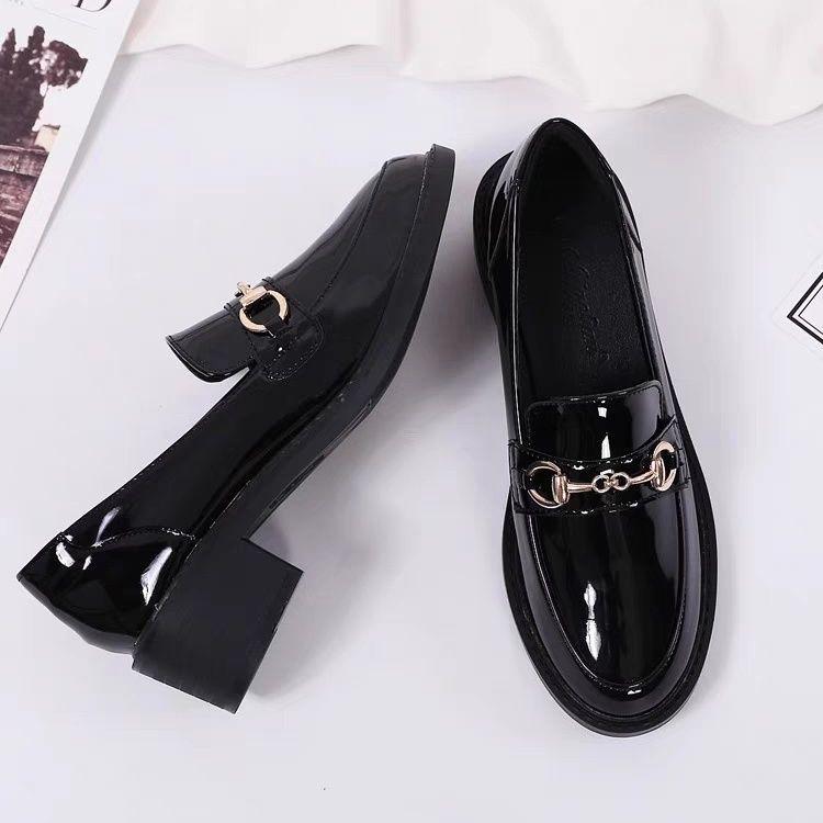 Dámské černé mokasíny z pravé kůže s fleecovou podšívkou - Podzimní/Zimní nazouvací obuv, Boty typu Bean v britském stylu pro profesionální práci