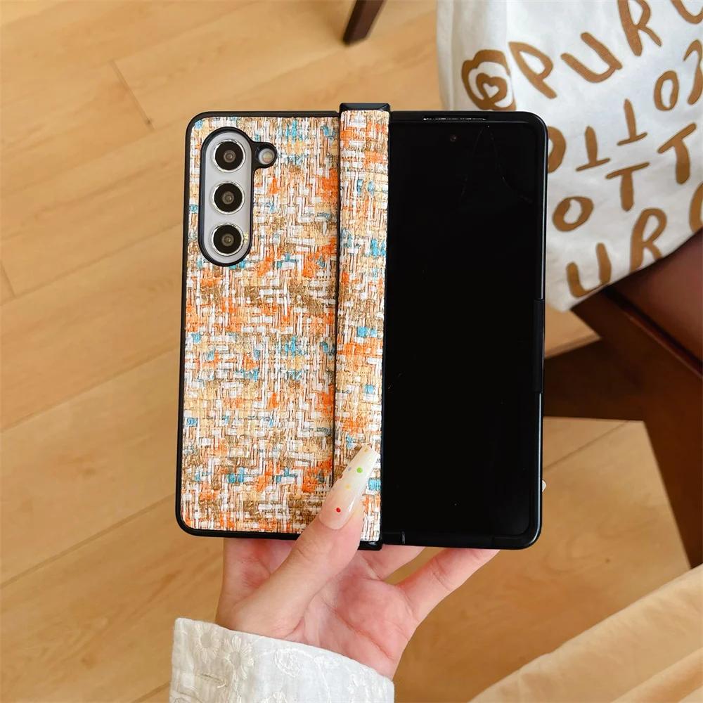 

Чехол из плетеной кожи для телефона Samsung Galaxy Z Fold 6 5 4 3 Fold6 Fold5 Fold4 Fold3 Hinge Защитный противоударный защитный чехол For Samsung Galaxy Z Fold3