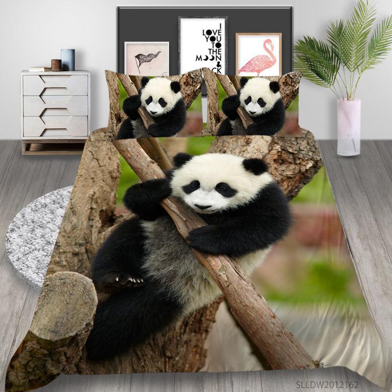 Panda Duvet Cover Set King Queen Cute Animal Different Poses Bamboo Branch Bedding Set Black White 2/3Pcs Quilt Cover